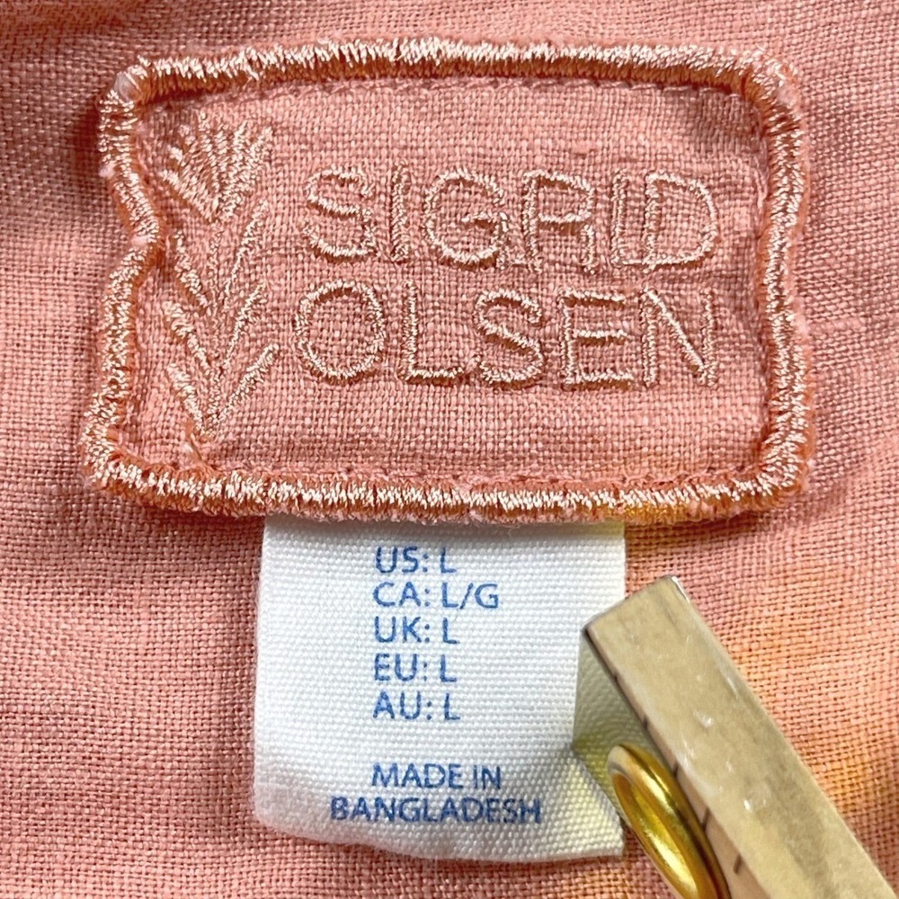 Sigrid‎ Olsen Womens Peach Orange Roll-Tab Sleeve Linen Button-Up Shirt L Beach - Picture 7 of 10